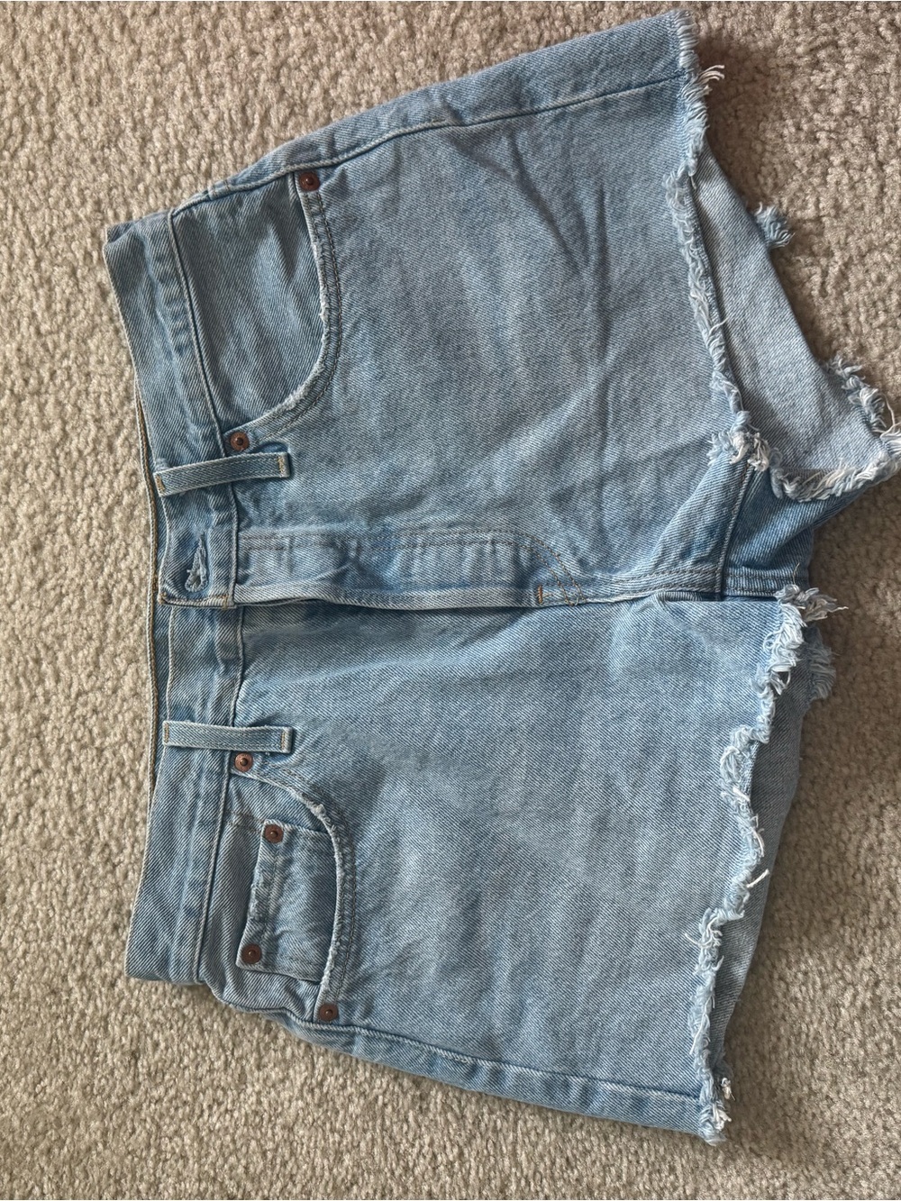 Levi's Light Blue Frayed Hem Denim Shorts